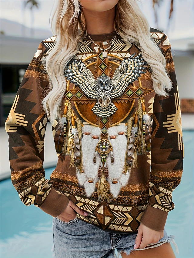 Women's Sweatshirt Tribal Street Dailywear Print Vintage Casual Crew Neck Long Sleeve Micro-elastic Fall Winter Comfrt Breathable Soft Fabric 5