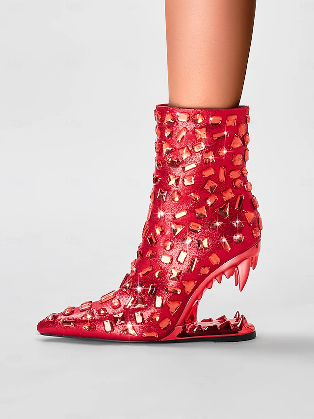 Women's Red Studded Ankle Boots with Unique Cut-Out Heels β Statement High Heels for Fashion Events and Parties 8