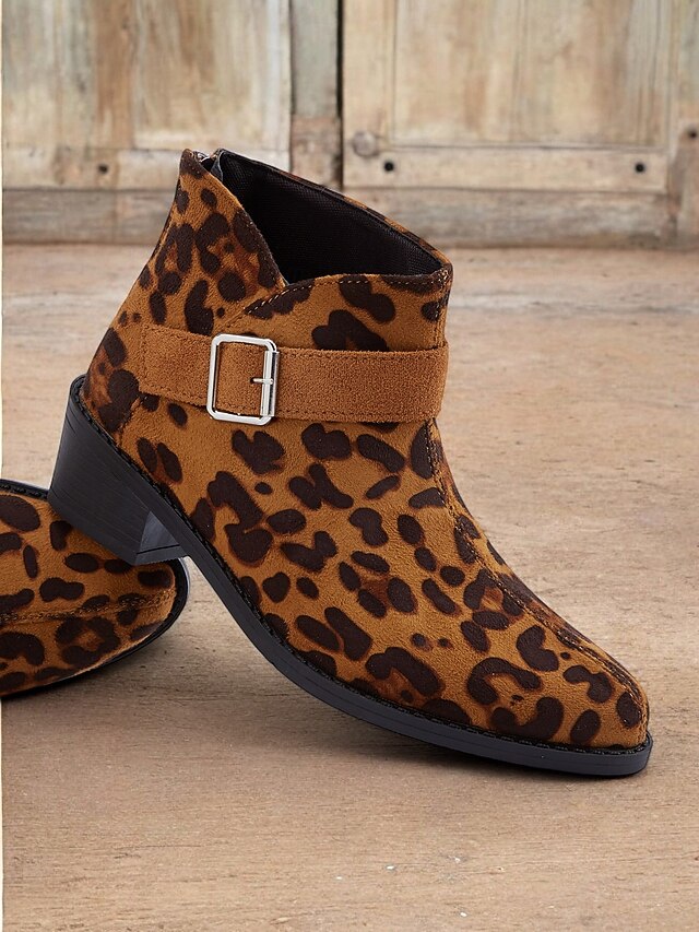 Women's Leopard Print Ankle Boots with Buckle Strap, Casual Western Style, Comfortable Low Heel for Everyday Wear 13
