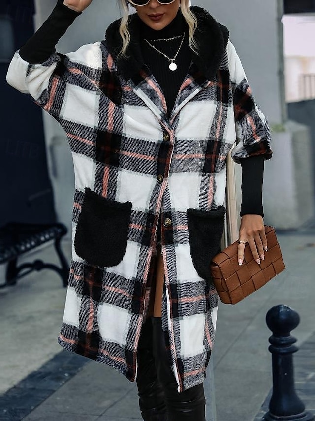  Women's Coat Trench Coat Daily Wear Going out Fall Winter Long Coat Regular Fit Warm Breathable Stylish Casual Jacket Long Sleeve Color Block with Pockets With Belt Black