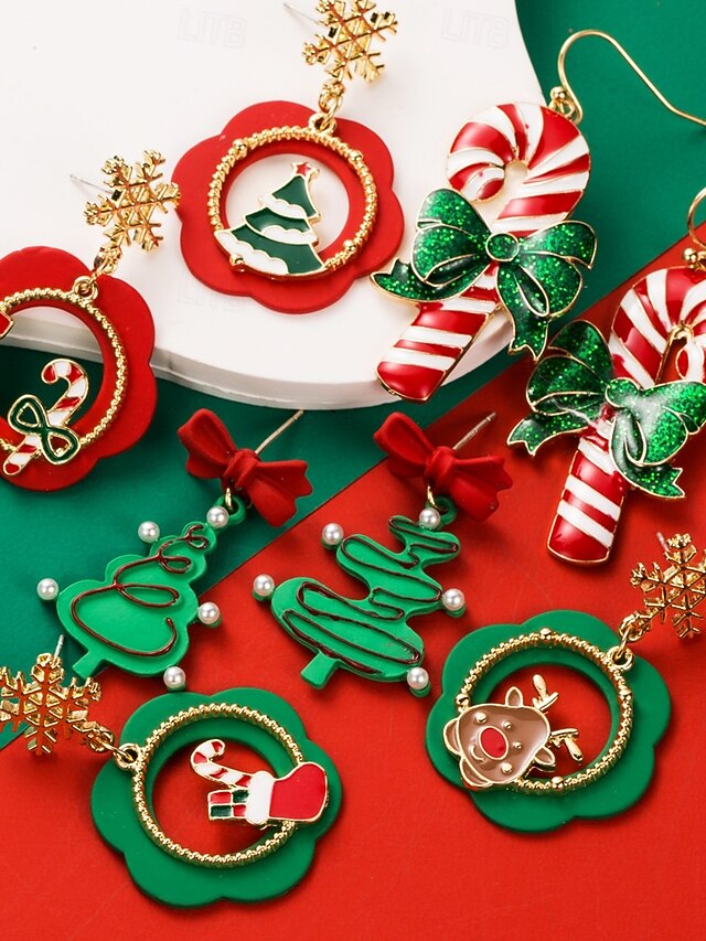 Women's Stud Earrings Red Green Lightgold Alloy Christmas Christmas