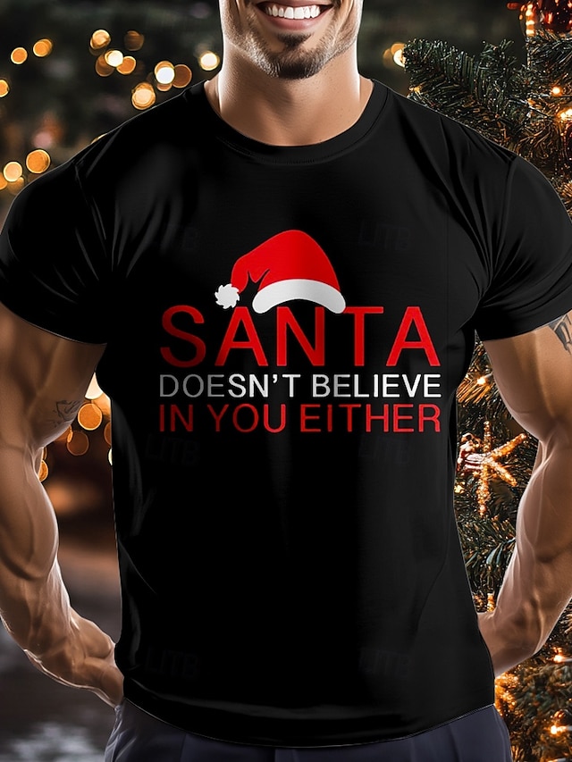 Santa Claus Christmas Hat T shirt Tee Men's Graphic 100 Cotton Shirt
