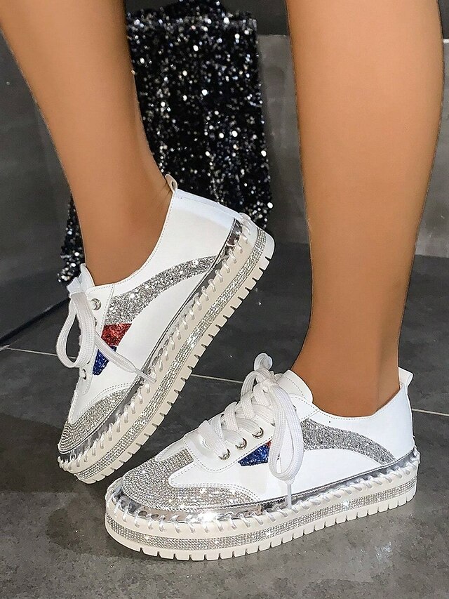 Women's Glitter-Accented Black Lace-Up Sneakers – Rhinestone Embellished, Colorful Casual Athletic Shoes for Fashionable Everyday Wear 16