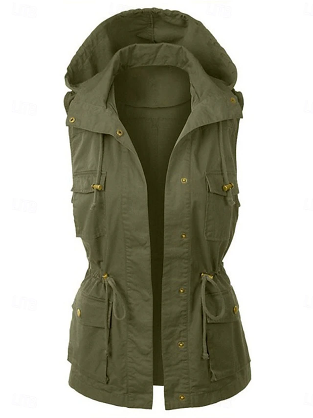 Women's Vest Outdoor Street Daily Wear Fall Winter Regular Coat Regular Fit Breathable Stylish Casual Jacket Sleeveless Plain with Pockets Black Pink Brown 6