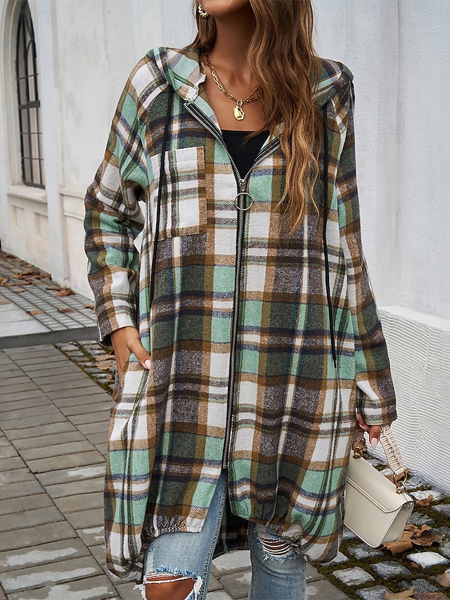  Veste à capuche Femme Extérieur Plein Air Usage quotidien mode Décontractées Avec poches Full Zip Imprimer Longue Manteau Rouge Marron Vert Automne Hiver fermeture Éclair Sweat à capuche Standard S M