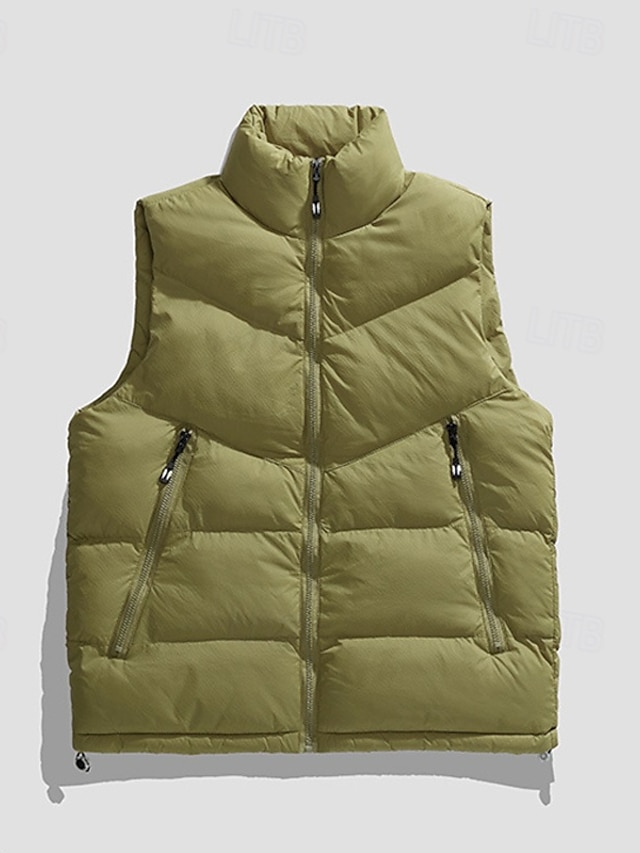  Herr Dunväst Pufferväst Väst Gilet Dagligen Datum Semester Mode Ledigt Höst vinter Ficka Polyester Håller värmen Bekväm Slät Dragkedja Hög krage Normal Svart Blå Brun Grön Väst