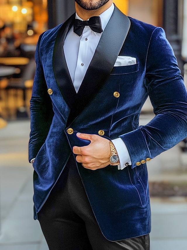 Bărbați Jachetă blazer Σμόκιν Șal  Guler Epocă Petrecere Catifea Peteci Mată Blazer Vișiniu Bleumarin Trifoi Fit standard Pat cu patru nasturi
