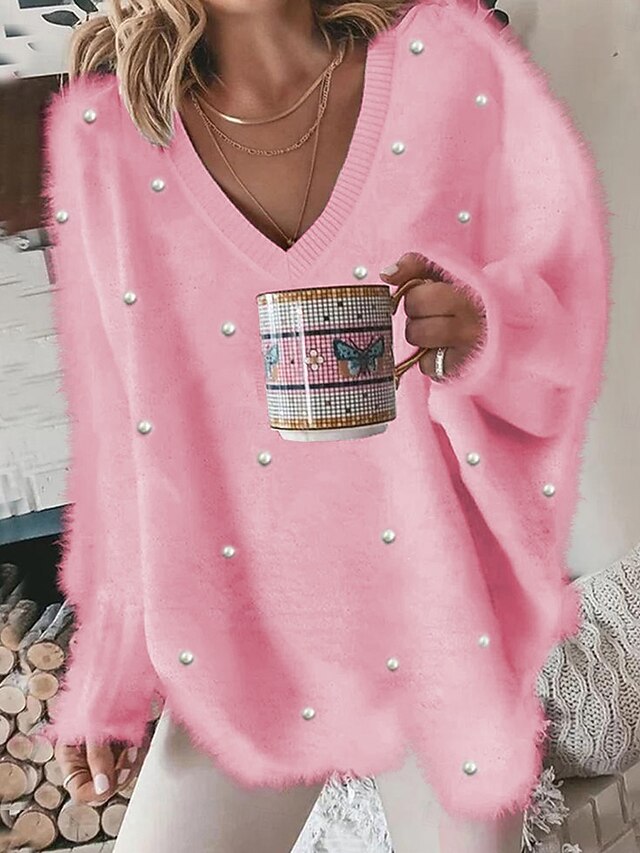 Women's Fuzzy Casual Dress Mini Dress Patchwork Casual V Neck Long