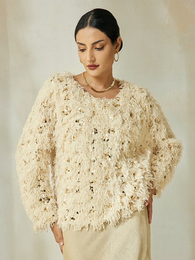  חולצת נוצה עם צווארון נצנצים משמש