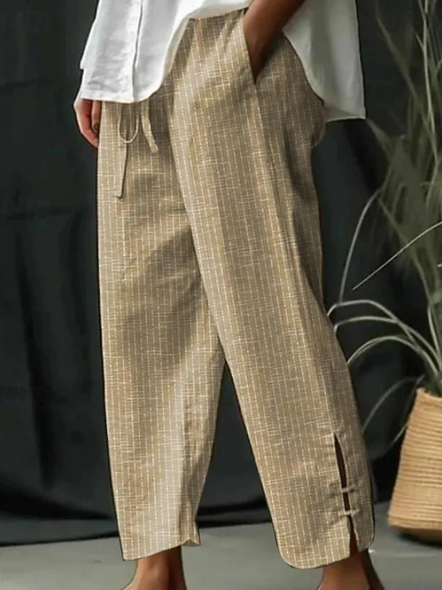 Women's Chinos Fashion Casual Daily Full Length High Waist Striped Pocket Comfy Soft Comfortable Inelastic Outdoor Street Light Gray Robin's Egg Blue Black Khaki Fall Winter Loose Fit3