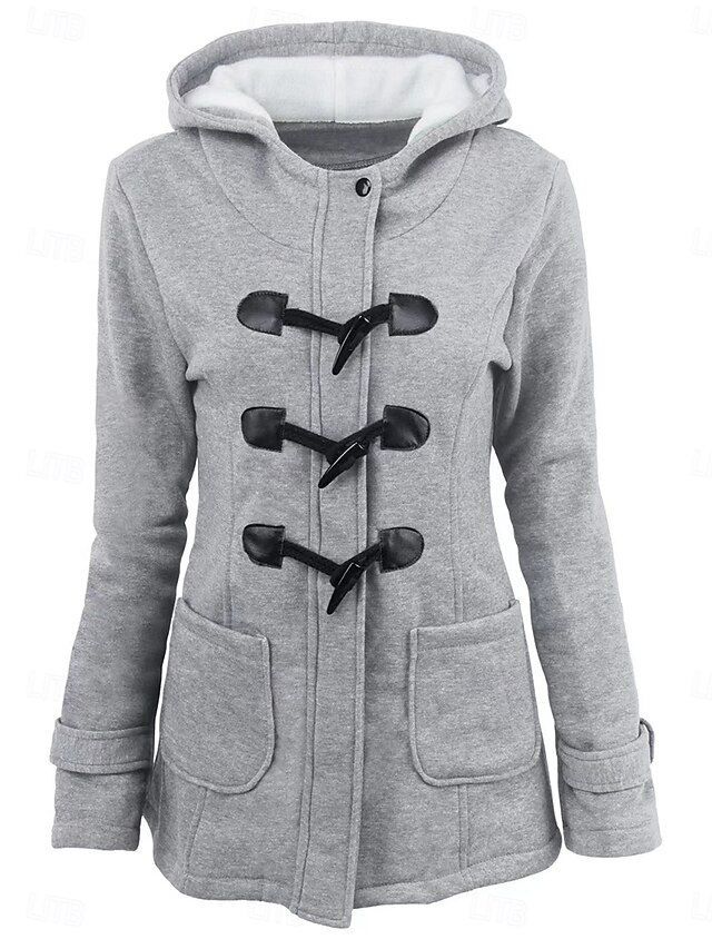 Women's Hoodie Jacket Warm Breathable Pocket Casual Street Style Solid Color Vacation Street Daily Wear Going out Single Breasted Hoodie Regular Fit Long Sleeve Outerwear Black Light Grey Dark Grey 7