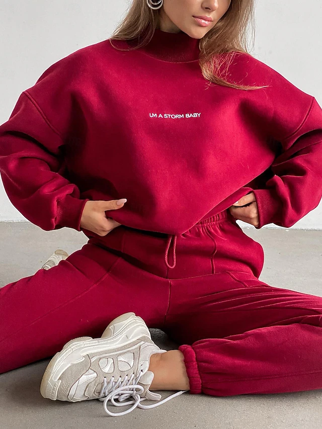 Comfry Fleece Women's Sweatshirt Outdoor Warm Long Sleeve Red Spring Fall 11