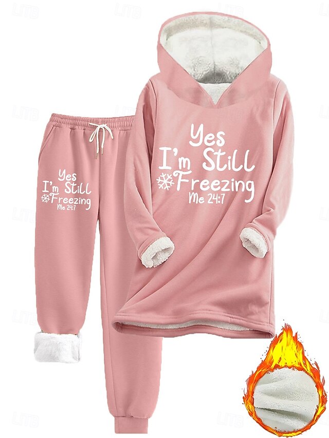 Women's Loungewear Set Hoodie and Joggers Casual Cold Weather Phrase