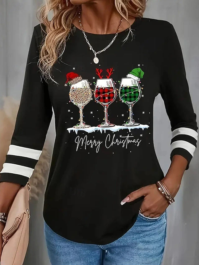 Women's Holiday Sweater V-neck Lights Pattern Long Sleeve Casual Comfort Fit Festive Winter Apparel Knit Jumper Black Multicolor Plus Size 6