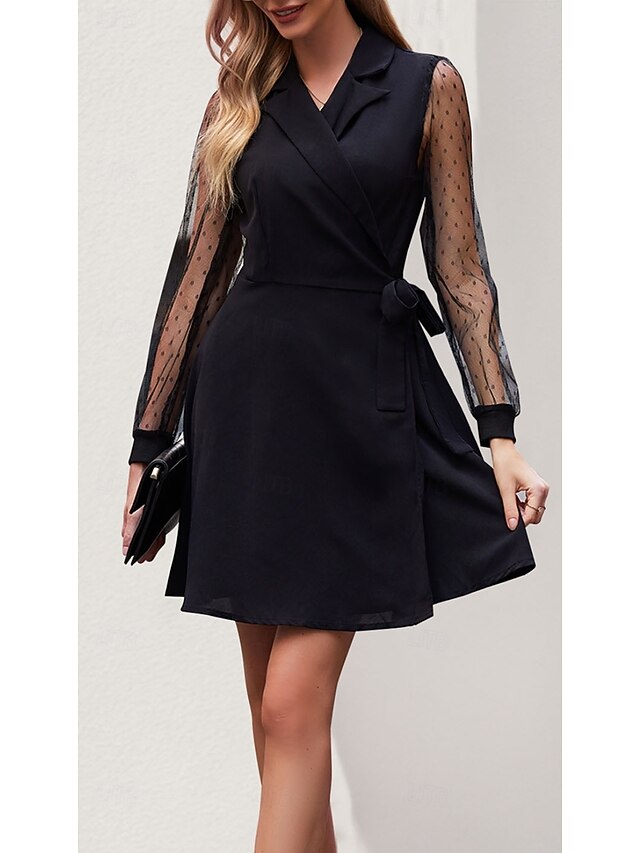 Women's Mini Dress Black Dress Cocktail Dress Formal Dress Fashion Modern Elegant Dress Office Daily Regular Fit Plain Long Sleeve Shirt Collar Black Spring Fall 5