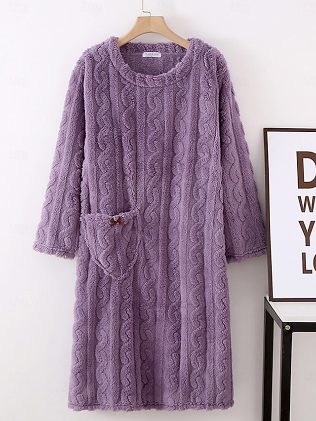  dámské pyžamo noční košile čistá barva jednoduché pohodlí comfrt home fleece crew krk jaro podzim home outfity