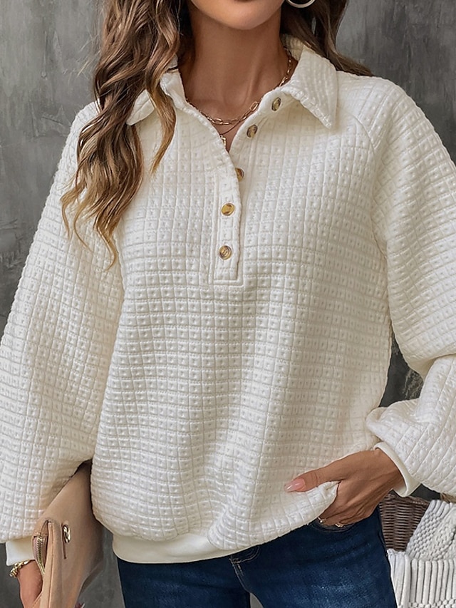  sweat-shirt femme chaud texturé uni travail décontracté à capuche coupe ample manches longues blanc automne hiver