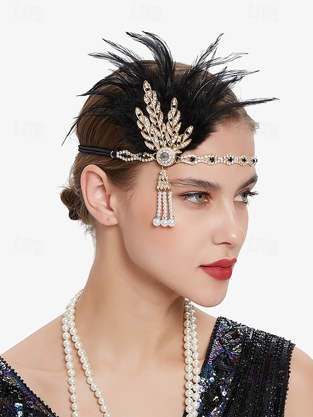  ensemble d'accessoires de costume de garçonne vintage - bandeau Gatsby des années 1920, longs gants, boucles d'oreilles, collier de perles et porte-cigarette pour soirées à thème et cosplay