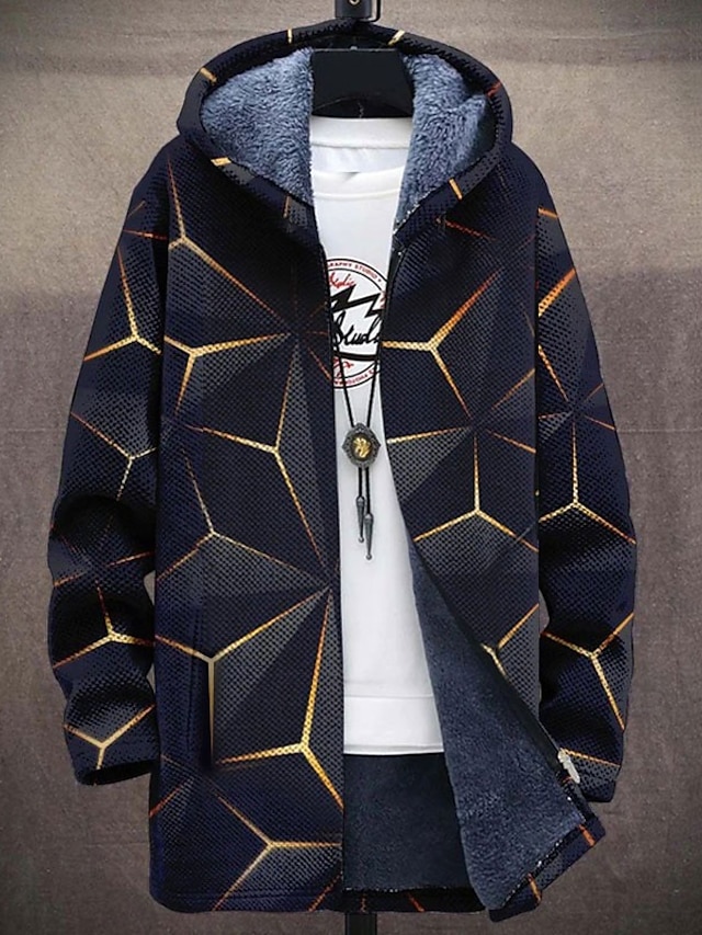  Homens 3D impressão Estampas Abstratas Gradual Casaco de inverno Casaco de lã Casaco Manter Quente Respirável Confortável Moda Roupa de rua Desporto Desportos e Ar livre Roupa Diária Para Noite Zíper