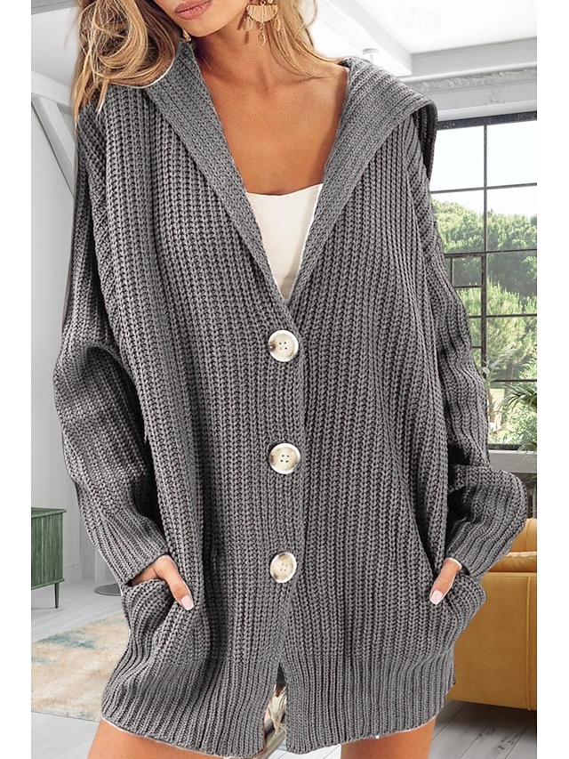 Women's Oversized Long Cardigan Open Front Chunky Knit Knitted Fall Winter Work Work Basic Long Sleeve Solid Color Pink Khaki 6