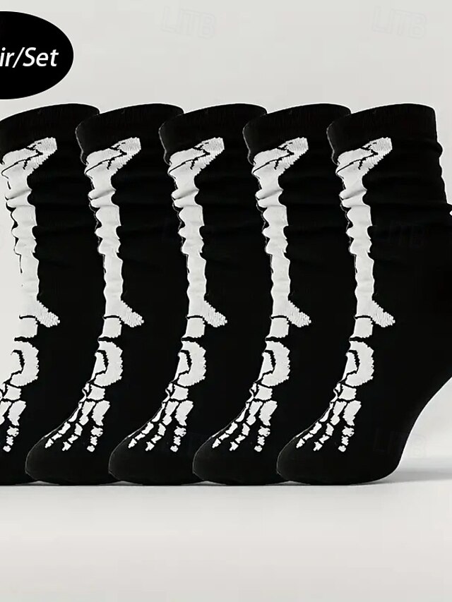 Homme 5 paires Paquets multiples Chaussettes Chaussettes décontractées Noir Couleur Halloween Crânes Sport & Loisir du quotidien Vacances Basique Moyen Automne hiver Mode Décontractées