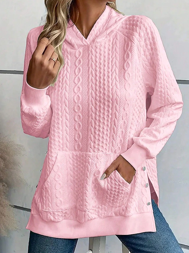Women's Hoodie Sweatshirt Elegant Modern Plain Work Hooded Pocket Loose Fit Long Sleeve White Pink Spring Fall Winter 6