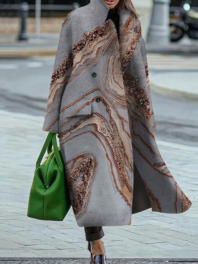 Women's Winter Coat Coat Cloak / Capes Windproof Warm Work Street Daily Wear Vacation Pocket Single Breasted Turndown Casual Street Style Color Marble Gradient Loose Fit Outerwear Fall Winter 5