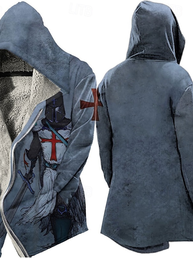  Men's Winter Coat Fleece Jacket Jacket Daily Wear Vacation Fleece Lining With Pockets Print Front Pocket Fall & Winter Soldier Sport Casual Hoodie Regular Blue Purple Green khaki Light Grey Jacket