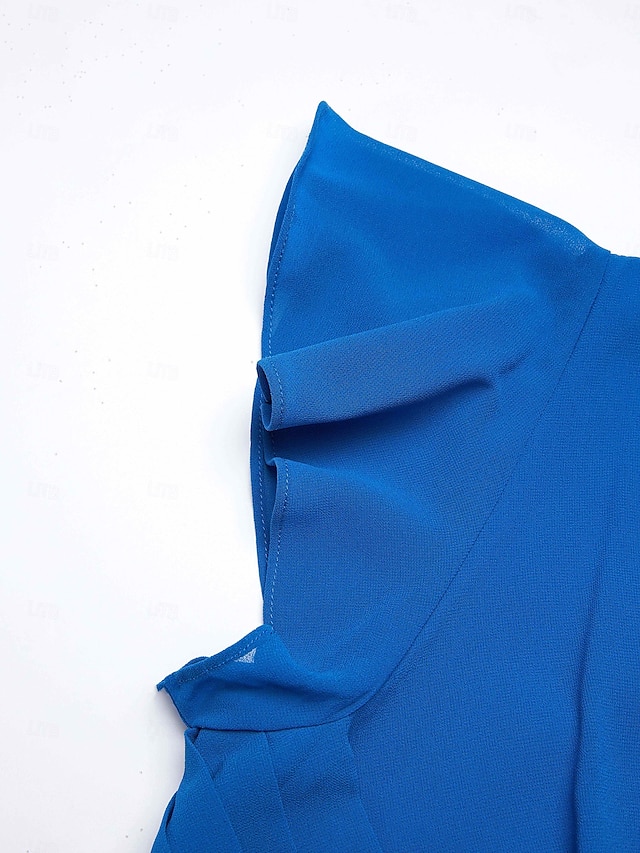 Naisten Teen pituus Kietaisumekko A linjainen mekko Tyylikäs Juhla Ruffle Sleeve Häät Juhla Normaali Tavallinen V kaula-aukko Sininen Apila Kesä