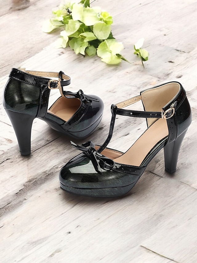 Escarpins rétro à talons hauts et brides en T pour femmes avec nœud et boucle – chaussures de style vintage classiques pour mariages, fêtes et événements officiels