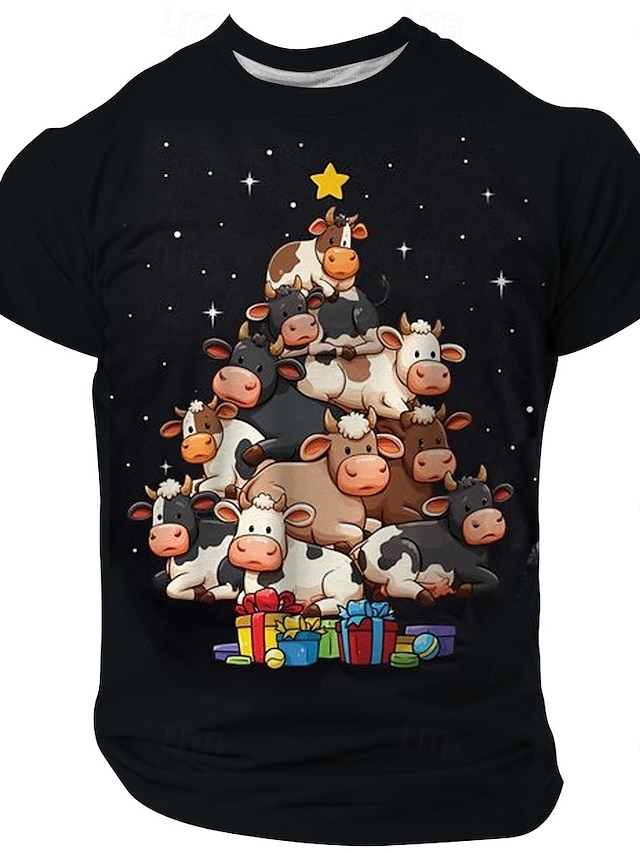 Christmas Men's Christmas Animal 3d T-shirts Milk Cows Fashion 