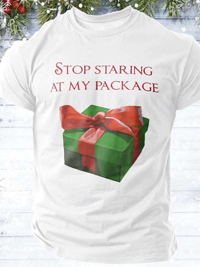 Christmas Letter Printed Funny White Wine Red T shirt Tee Men's Graphic