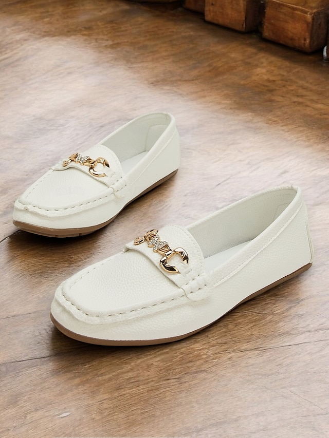 Damen Halbschuhe Klassische Loafer Outdoor B¨¹ro Täglich Strass Schnalle Flacher Absatz Runde Zehe Geschäftlich Brautkleider schlicht Komfort Kunstleder Halbschuhe Mandelfarben Schwarz Weiß