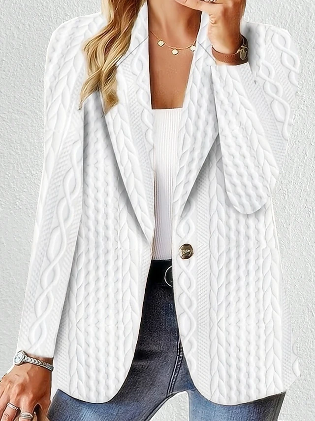 Women's Casual Jacket Textured Jackets Adjustable Solid Color Casual / Daily Stylish Regular Fit Outerwear Long Sleeve Spring White S 5