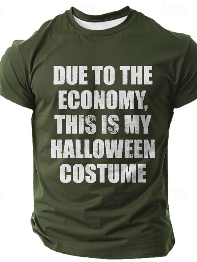  Halloween Herr Text T-shirt Kortärmad T-shirt 3D-tryck Rund hals Skjorta Rolig Fritids- Gata Utomhussport Vit Mörkgrön Grå Sommar Vår Kläder S M L XL XXL XXXL
