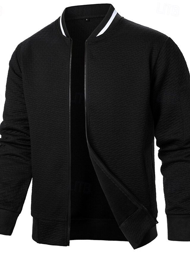  Herren Leichte Jacke Freizeitjacke College Jacke Täglich Urlaub Atmungsaktiv Tasche Jacquard Frühling & Herbst Glatt Modisch Klassisch Ständer Standard Schwarz Burgunderrot Marineblau Khaki Dunkelgray