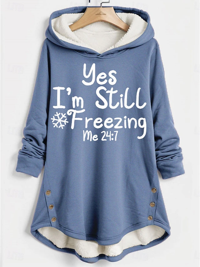 Women's Hoodie Sweatshirt Pullover Fleece Lined Warm Pajamas Letter Street Dailywear Button Print Casual Long Sleeve Micro-elastic Fall Winter Comfrt Breathable Soft Fabric 6