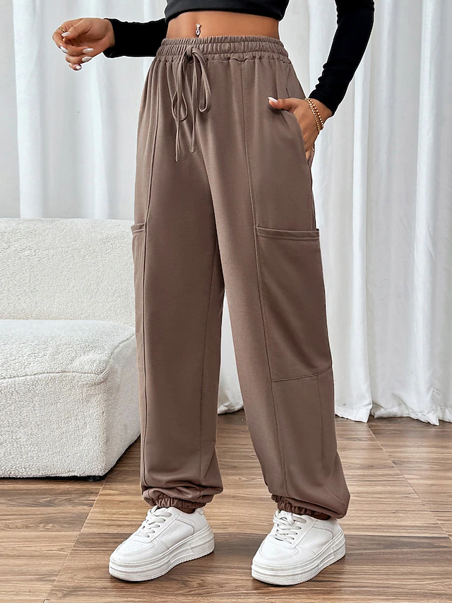 Women's Active Active Streetwear Trousers Full Length Pocket Stretchy dark brown Fall Winter4