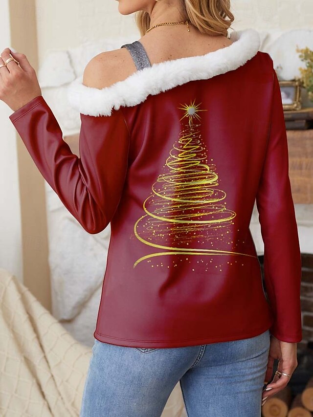  Femme Chemisier Soirée Noël Noël manche longue Vin Automne Hiver
