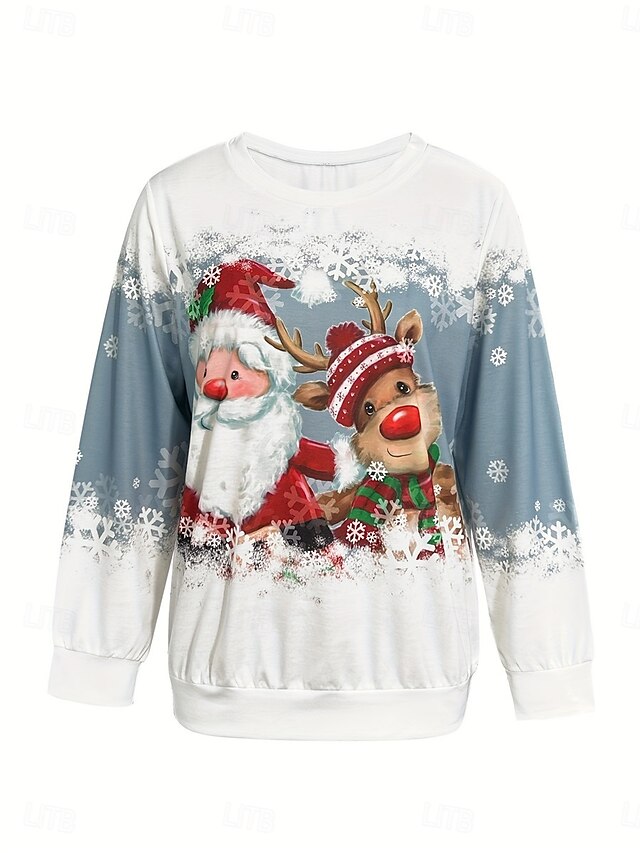  Femme Sweat shirt Polyester père Noël Renne Noël Imprimer Décontractées Col Ras du Cou manche longue Micro-élastique Automne Hiver