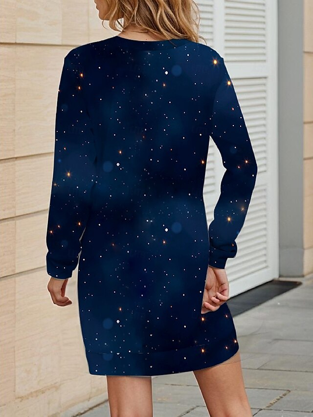  Dámské Polyester Vánoční stromek Tričkový Mini šaty Jaro Podzim