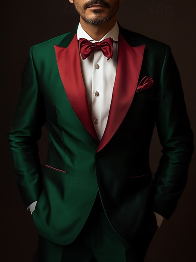  Men's Prom Party Suits Green Fashion Party Solid Colored Standard Fit 2 Piece Single Breasted One-button