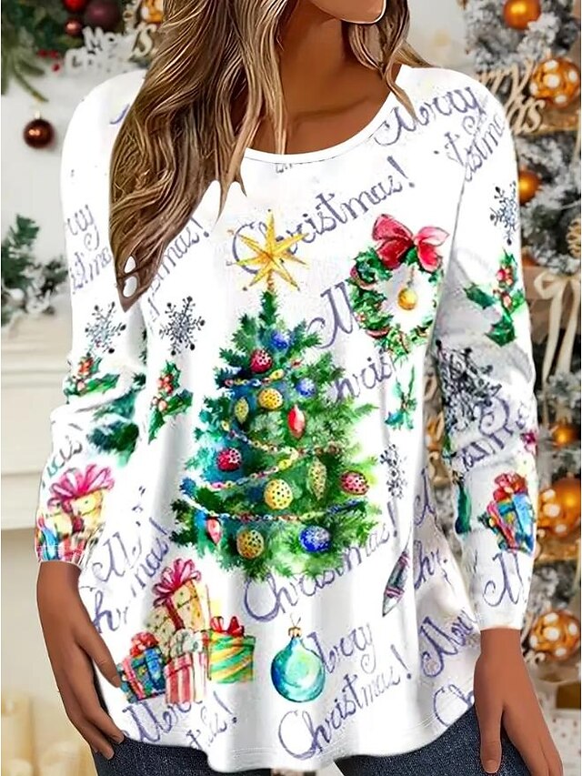  dam tröja söt kattunge tomte hatt långärmad vinter casual festlig röd grafisk rund hals topp mysig bekväm