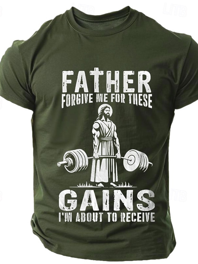  T-shirt graphique à manches courtes pour hommes  drôle de père pardonne-moi pour ces gains citation pour la gym et l'haltérophilie