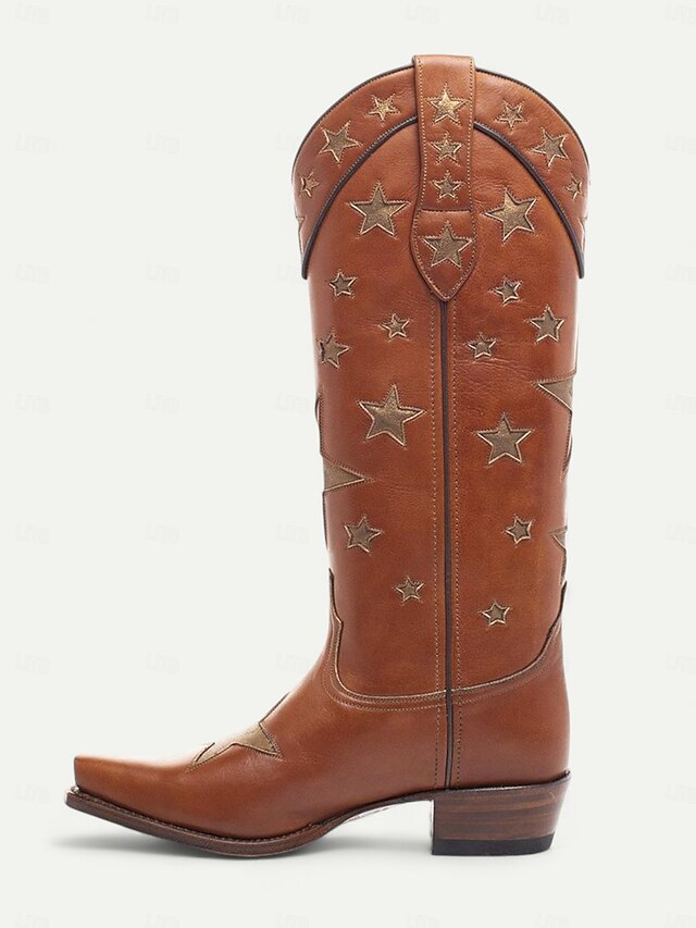  czarne, kowbojskie buty w stylu western z wzorem w gwiazdy i białymi kontrastowymi zdobieniami – stylowe buty ze sztucznej skóry do rodeo, stylu country i na co dzień