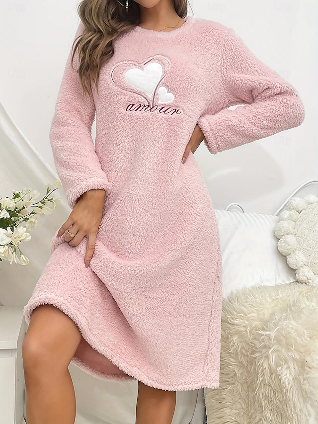 Women's Loungewear Nightgown Heart Casual Comfort Home Sherpa Fleece Comfort Dress Embroidered Embroidery Fall Winter Home Outfits 5