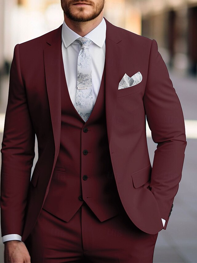Fuchsia Men's Single Breasted Two-Buttons Standard Fit Solid Color Beach Wedding Prom Party Suits main image 0