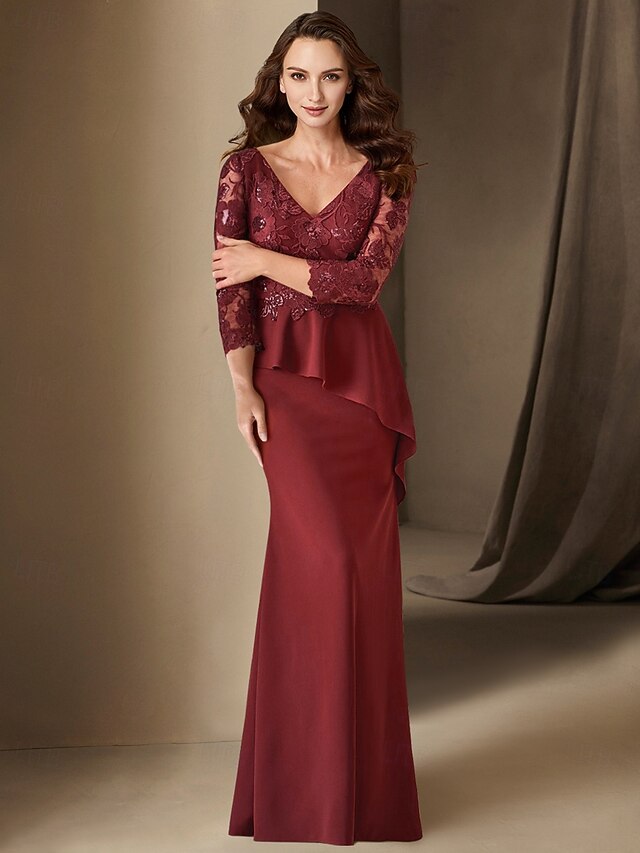 Robes de Mère de la Mariée à Col en V et Gaine/Colonne avec Ceinture