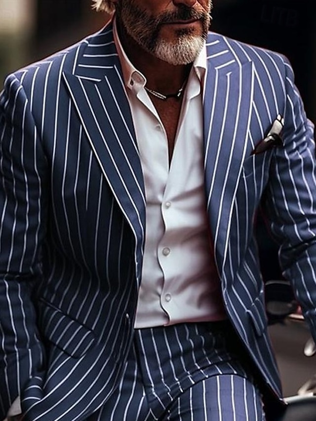  Herre Blazer Virksomhet Cocktailfest Bryllupsfest Uten kjolebukser Mote Fritid Vår & Vinter Polyester Stribe Knapp Lomme Bekvem Enkeltkneppet Blazer Rød Blå Grønn