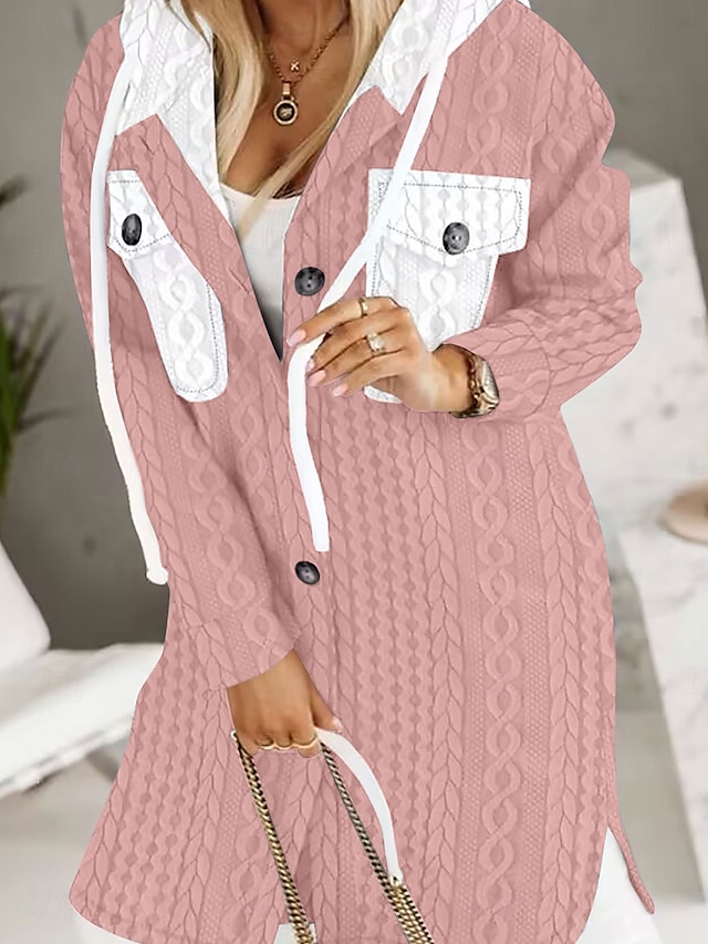  Per donna Giacca Casual Giacca con Cappuccio Vacanza Tasca Tinta unica Caldo Moda Vestibilità regolare Capispalla Manica Lunga Primavera Nero S